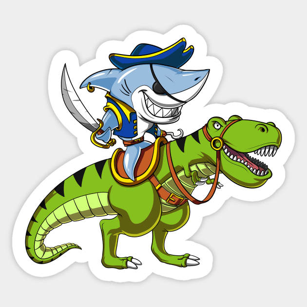 Shark Pirate Riding T-Rex Dinosaur Sticker by underheaven